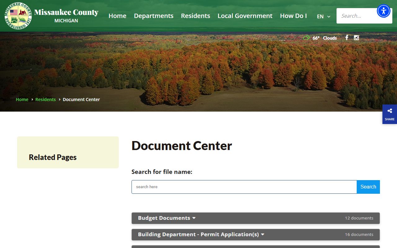Missaukee County Clerk of Court document center forms page