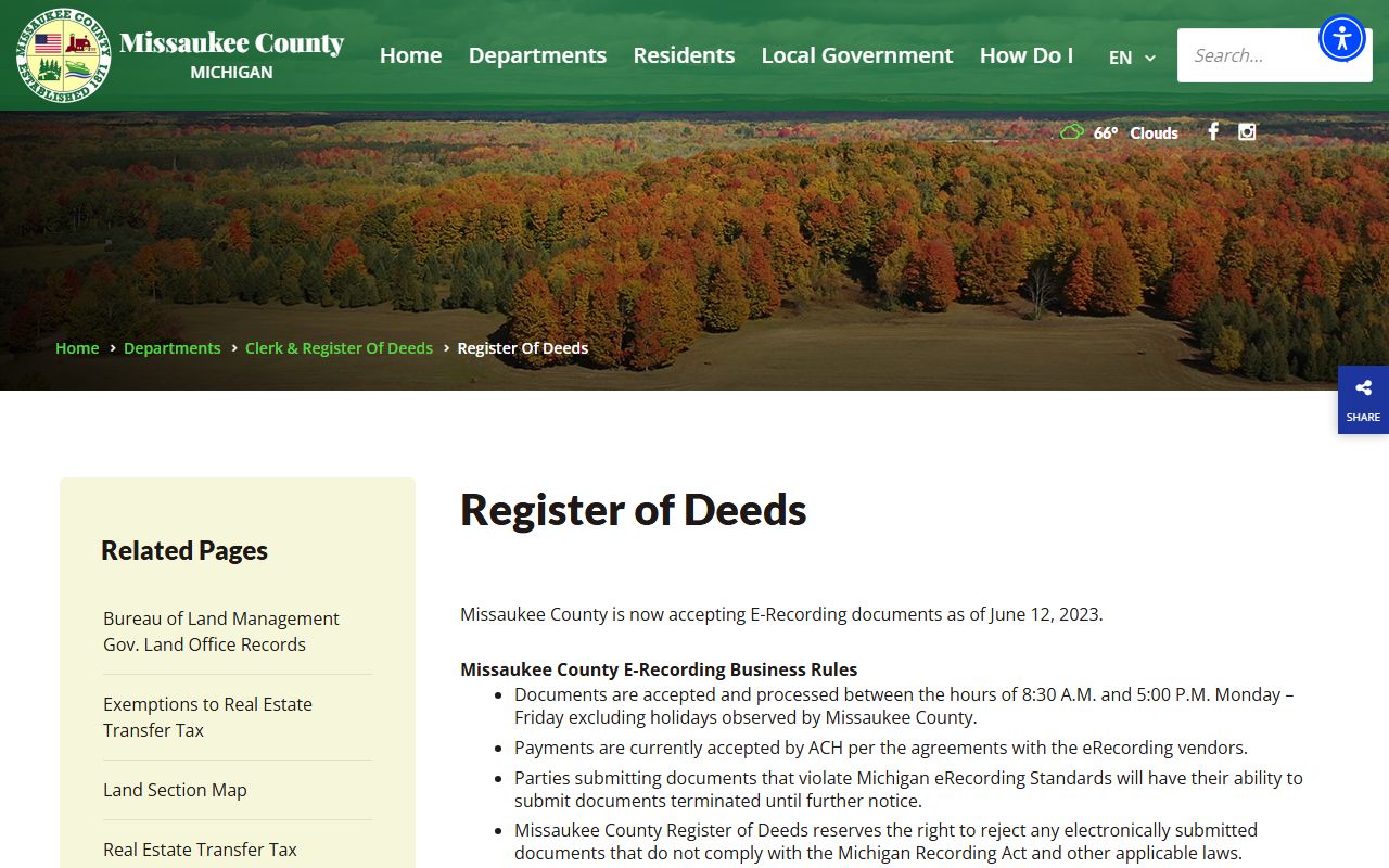 Missaukee County Clerk Register of Deeds services page