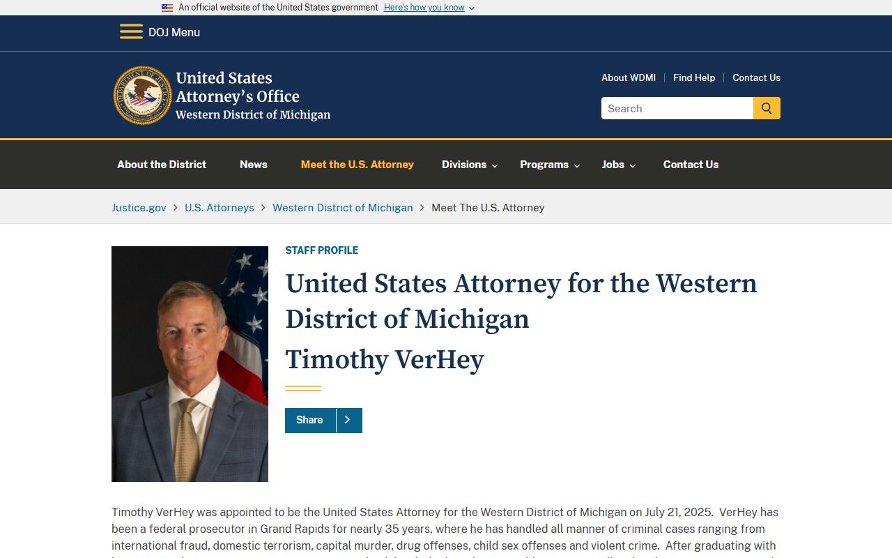 Missaukee County arrest records and the U.S. Attorney bio for the Western District of Michigan
