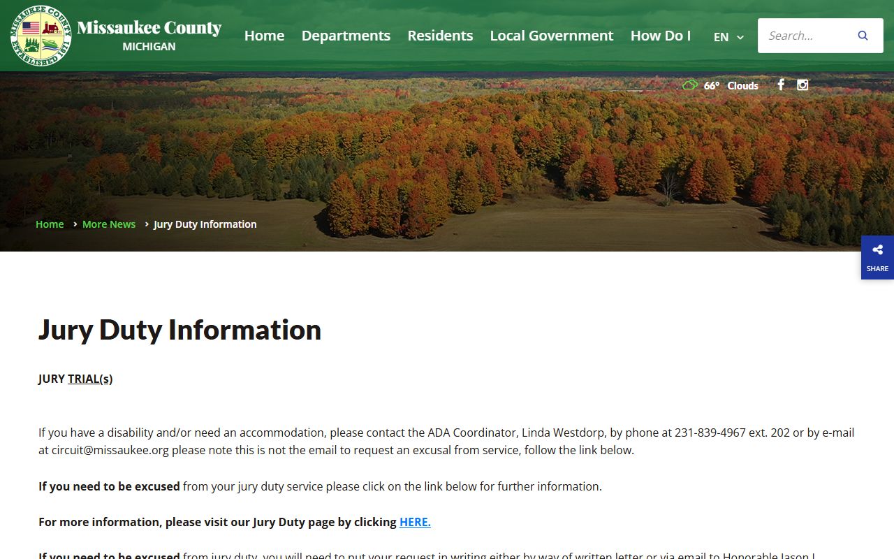 Missaukee County court dockets jury duty information page