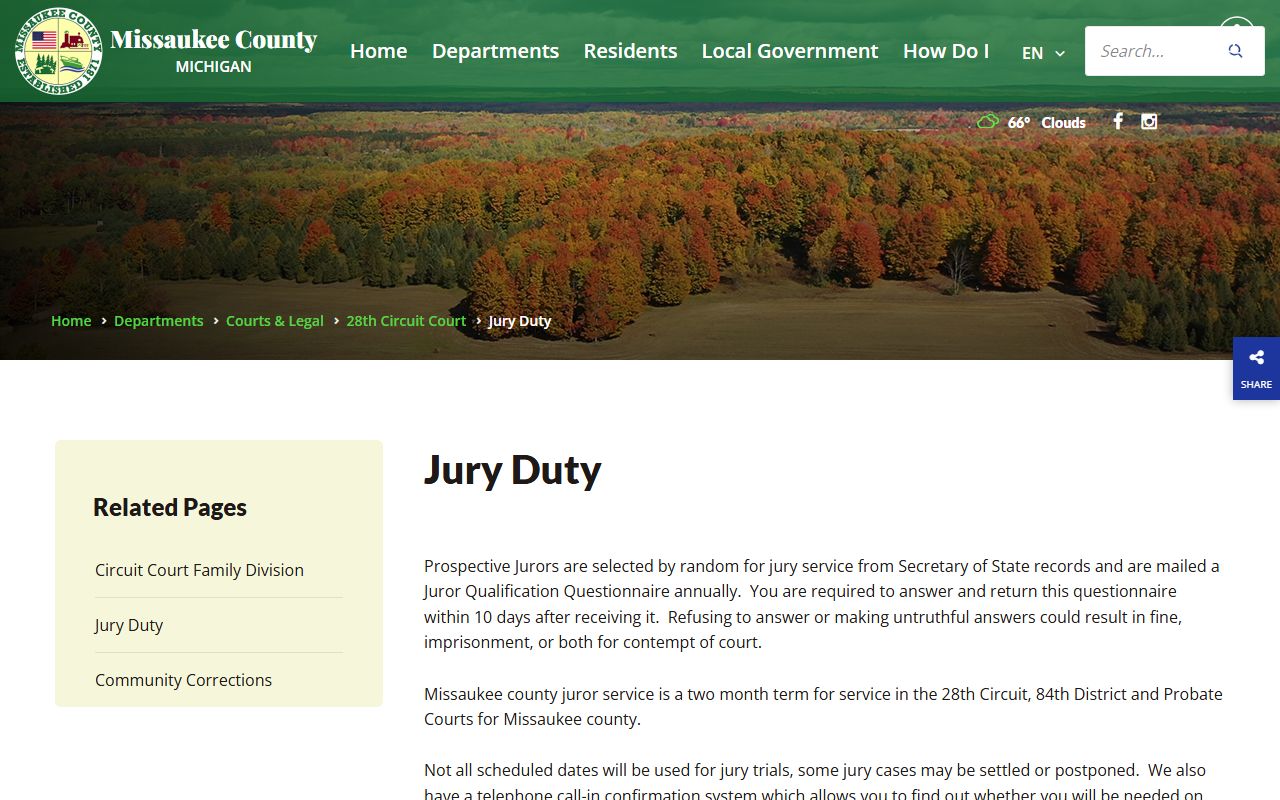 Missaukee County court dockets jury duty page