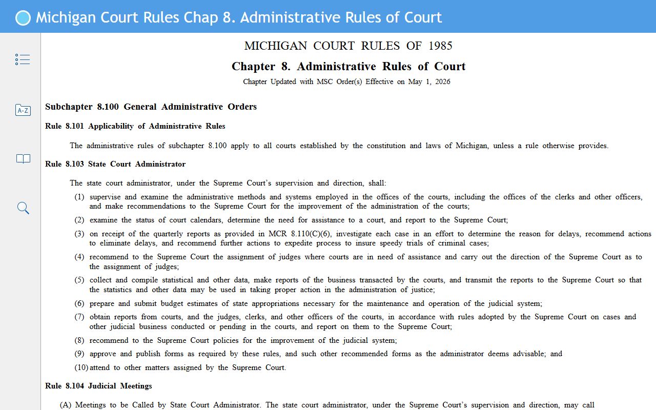 Missaukee County court records Michigan Court Rules Chapter 8 page