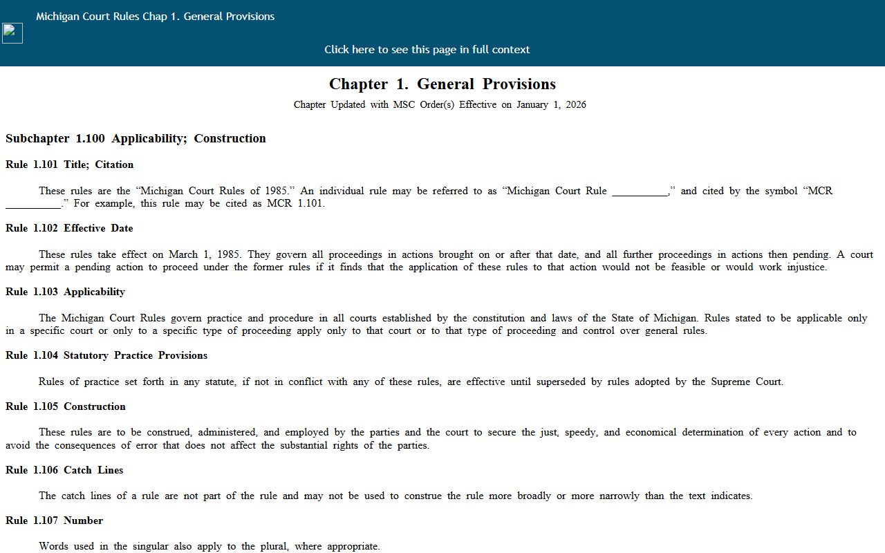 Missaukee County court records Michigan Court Rules Chapter 1 page