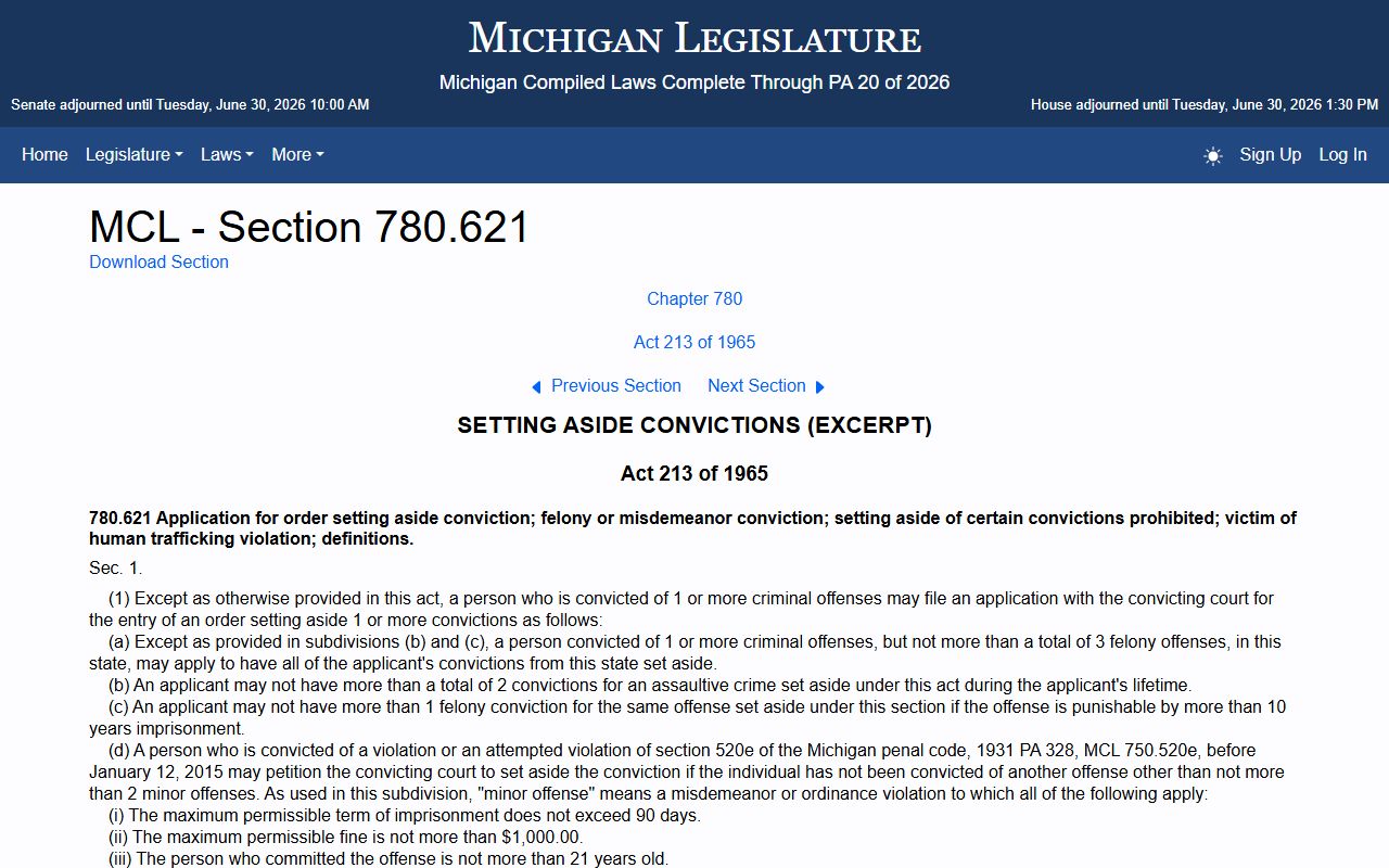 Missaukee County criminal court records and the Michigan set-aside statute MCL 780.621
