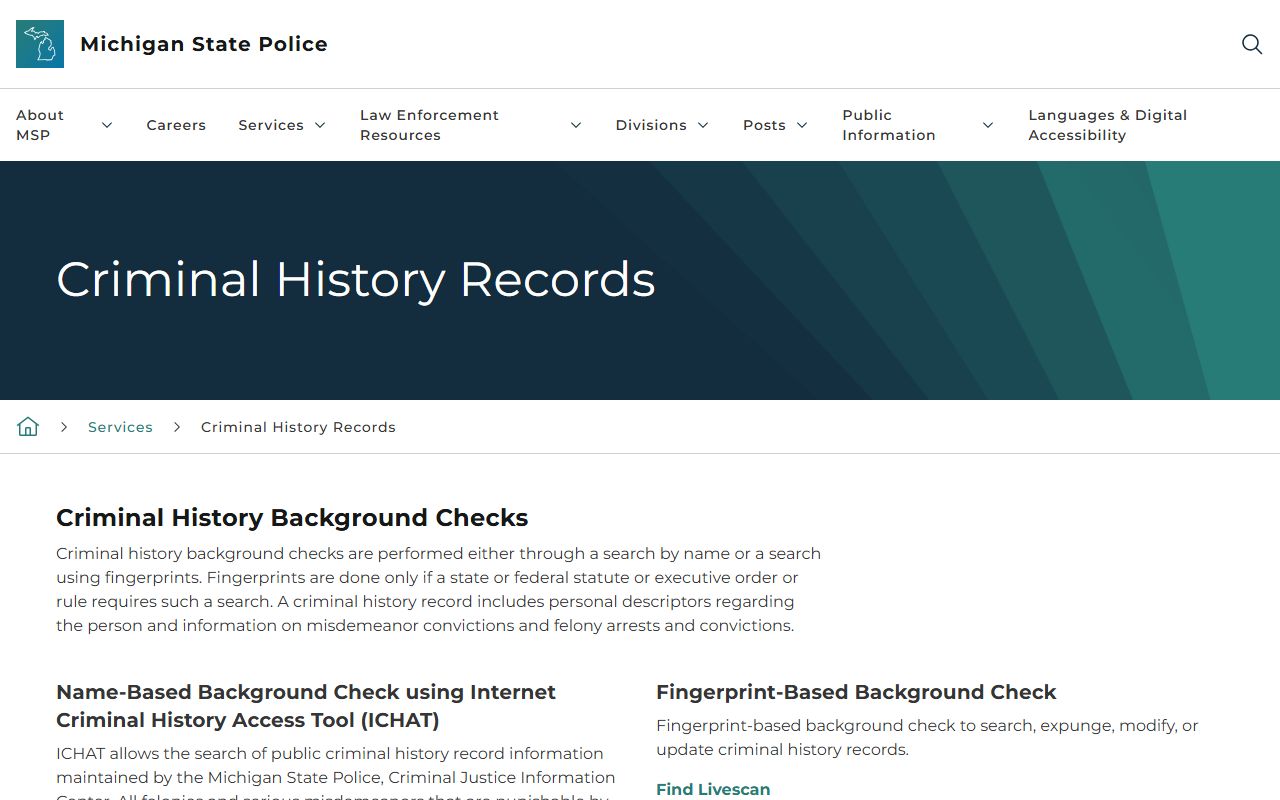 Missaukee County criminal court records and Michigan State Police ICHAT criminal history search