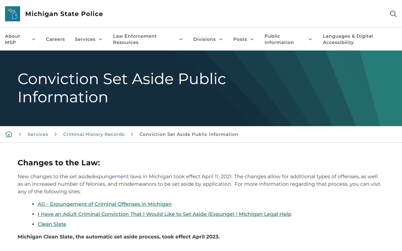 Missaukee County criminal court records and Michigan conviction set-aside public information