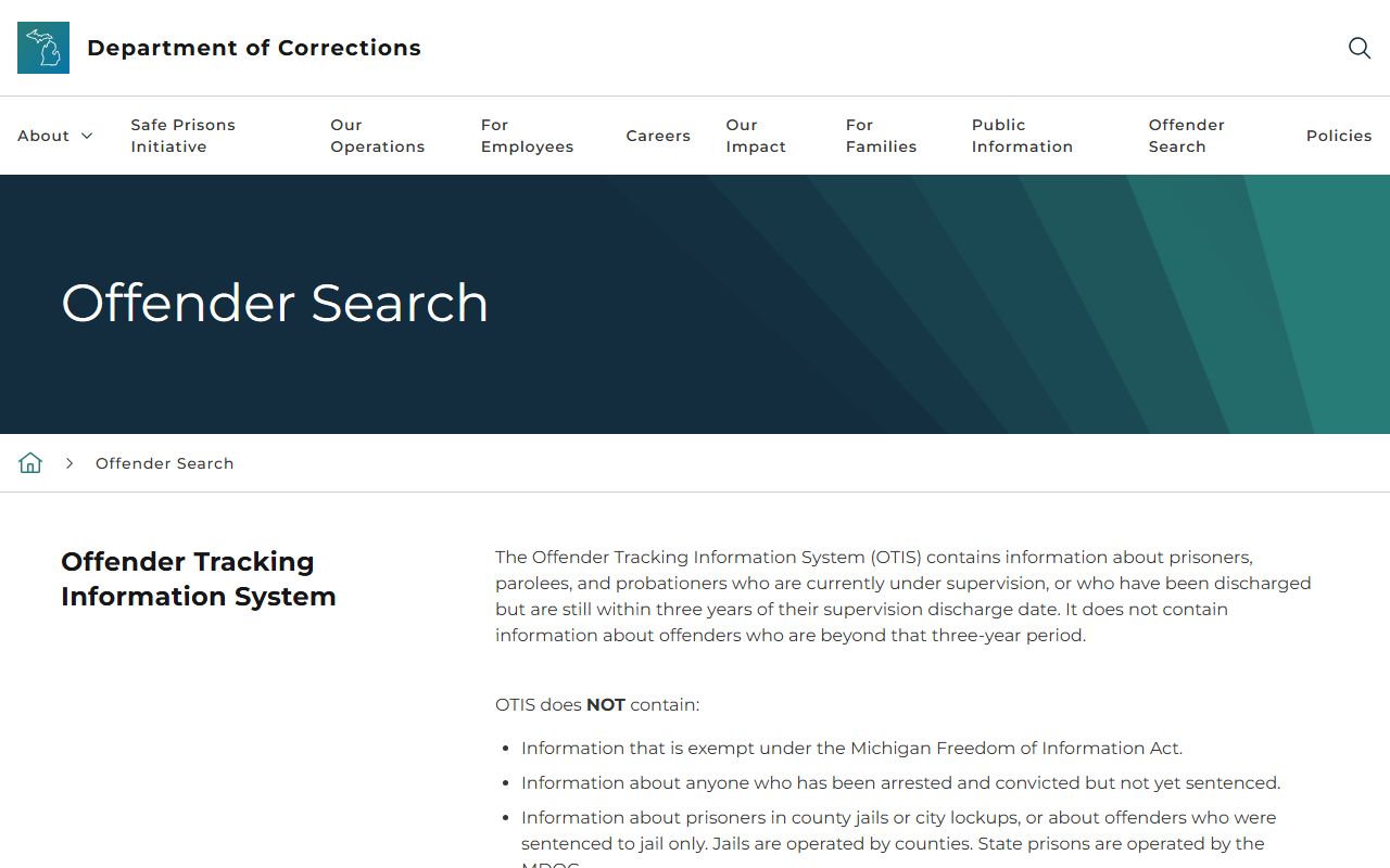 Missaukee County criminal court records and the MDOC OTIS offender search landing page