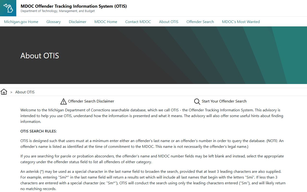 Missaukee County criminal court records and the OTIS search rules and advisory page