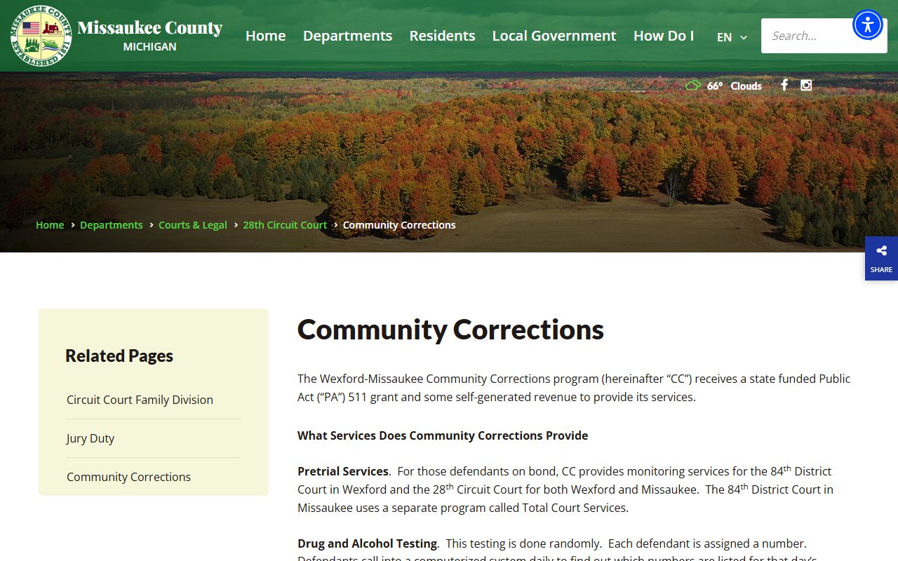 Missaukee County Community Corrections pretrial monitoring page