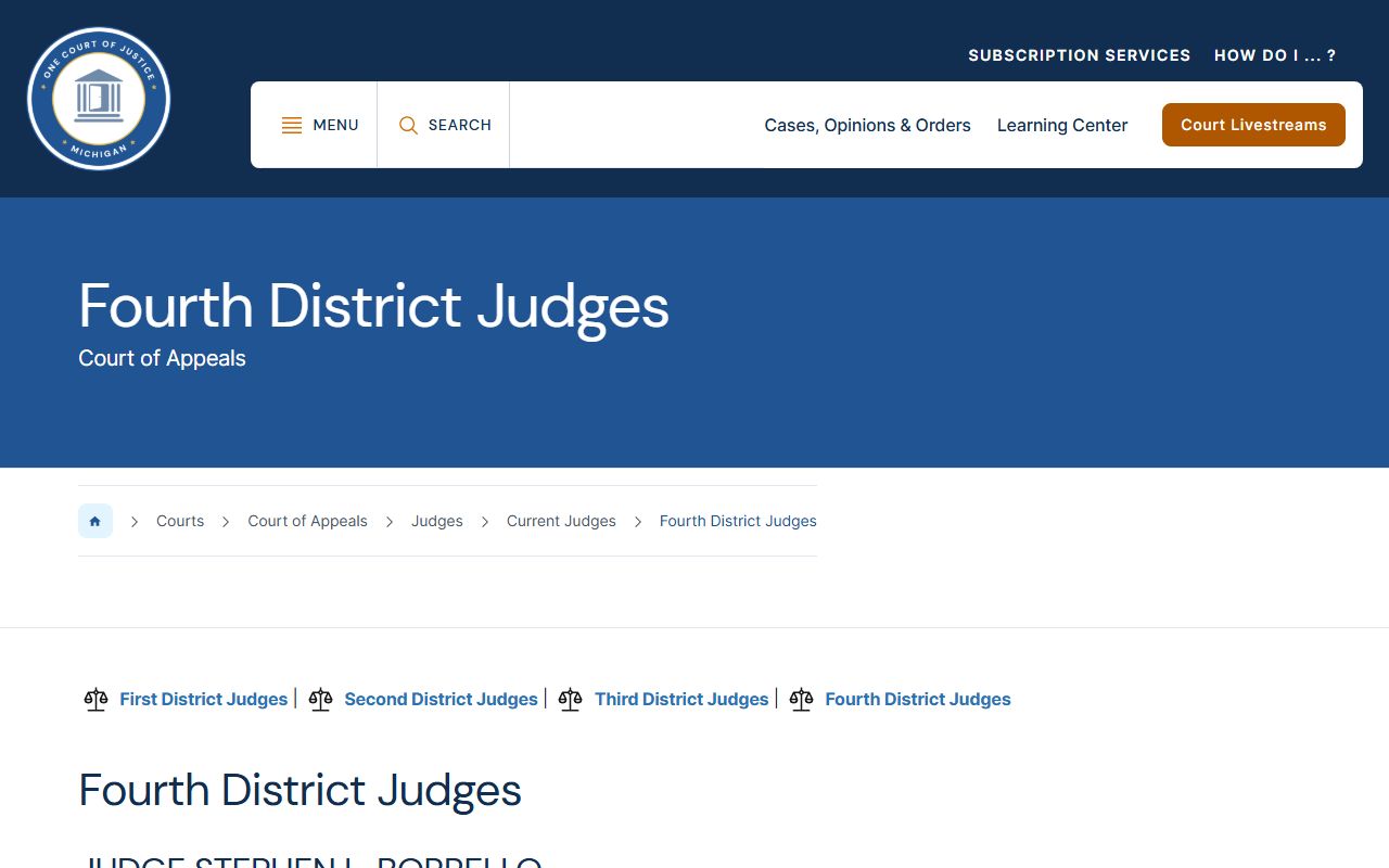 Missaukee County court records appeals bench on the Court of Appeals Fourth District judges page