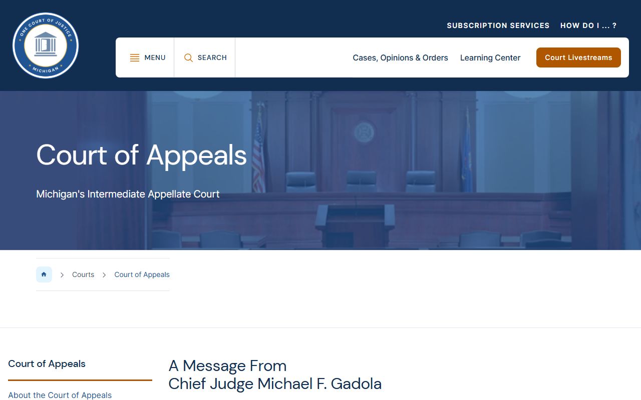 Missaukee County court records appeals path on the Michigan Court of Appeals page