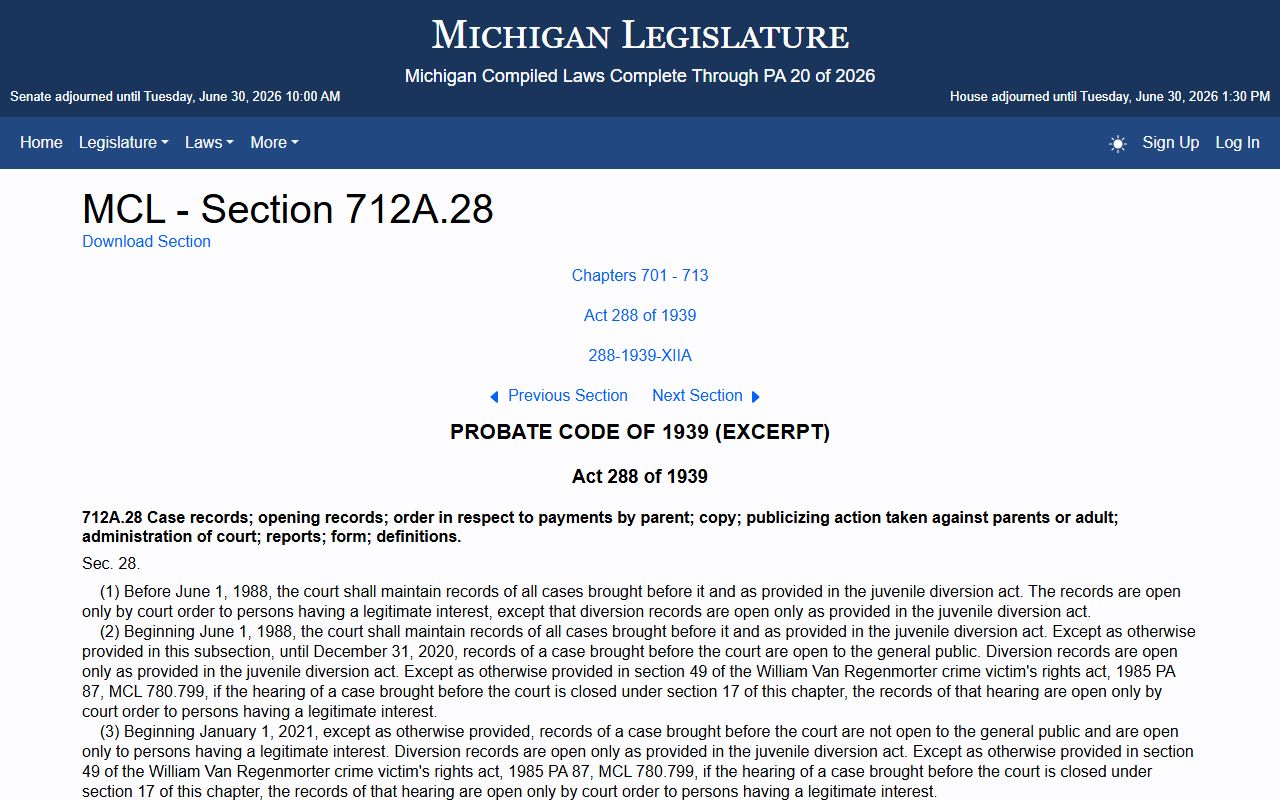 Missaukee County marriage and divorce records and the Michigan juvenile confidentiality statute MCL 712A.28