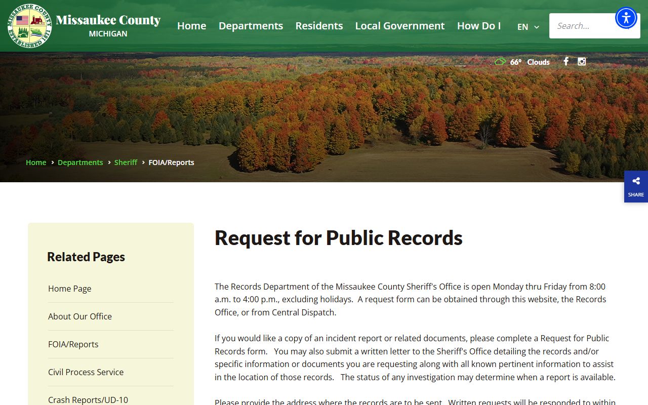 Missaukee County probate records Sheriff FOIA and reports request page
