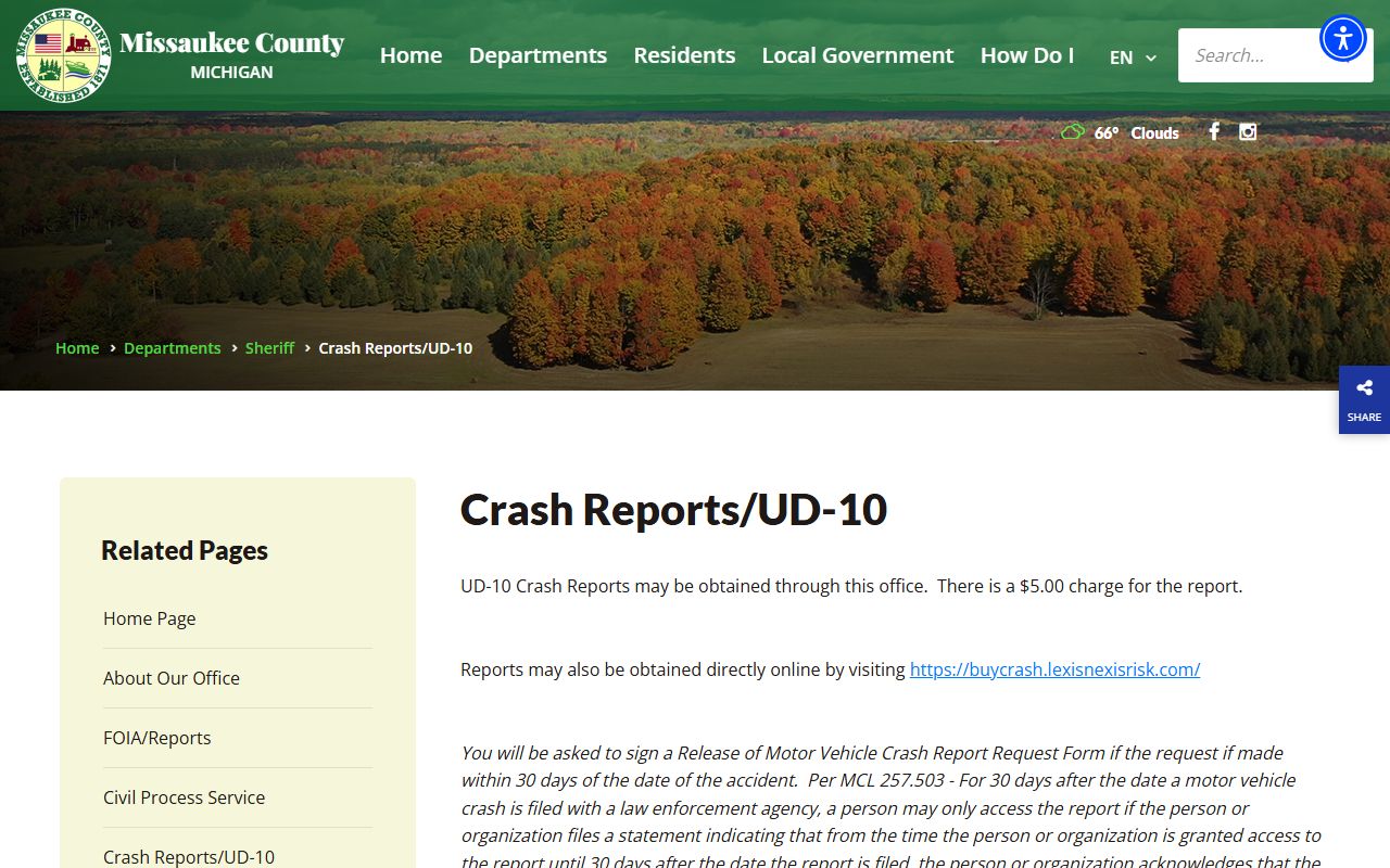 Missaukee County traffic court records and the sheriff crash reports request page